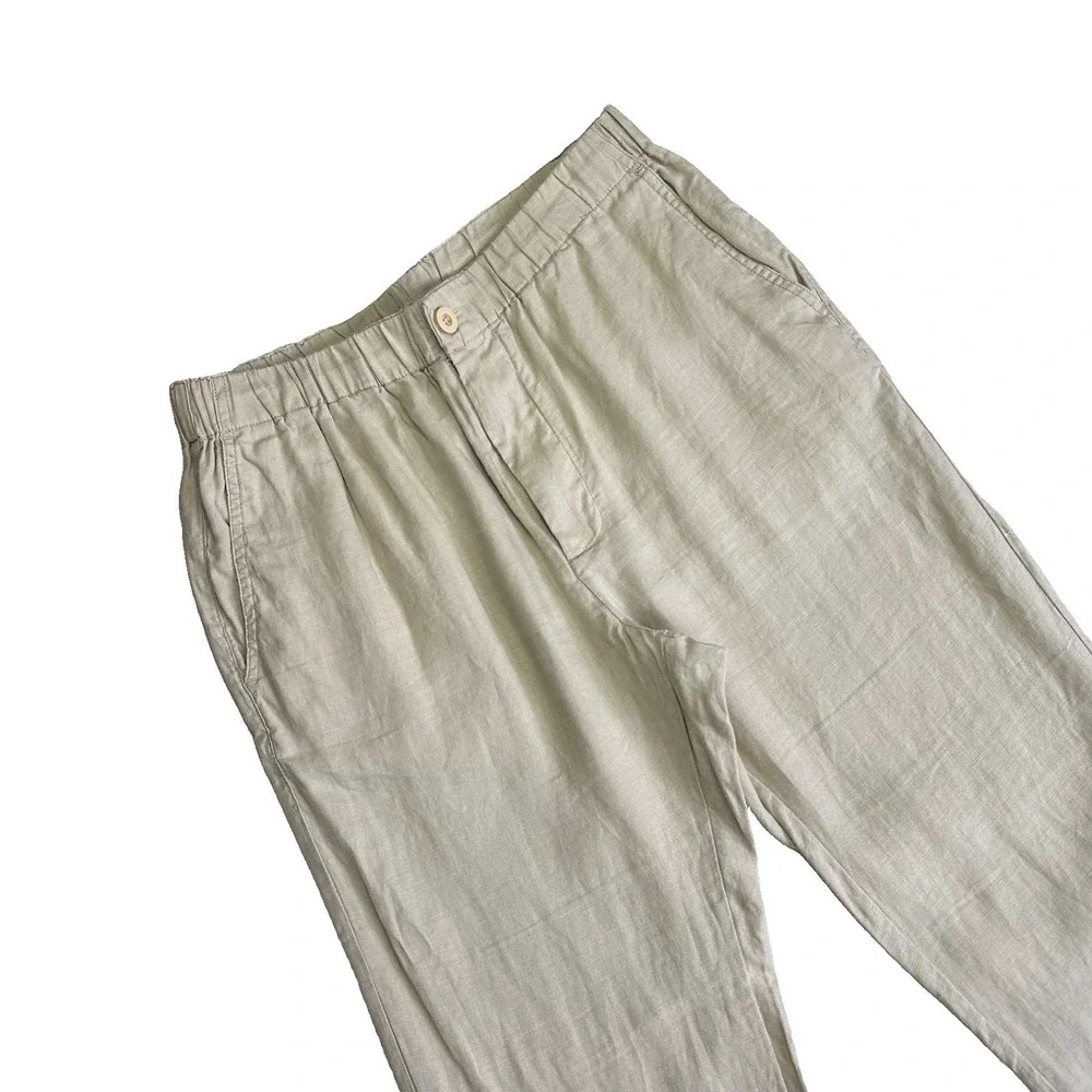 Quince 100% European Linen Pants Beige Elastic Waist Drawstring Medium CMA01